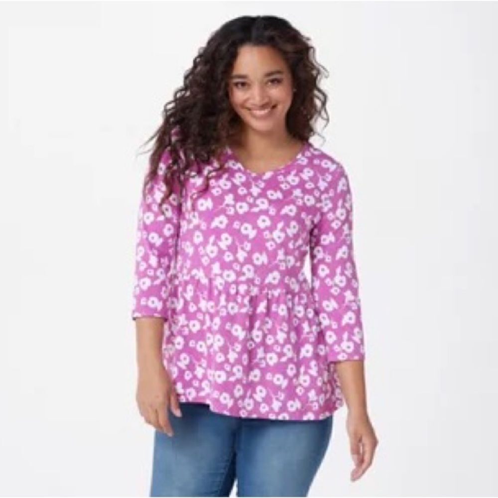 Denim & Co. Printed Jersey 3/4-Sleeve Peplum Top